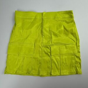 SHEINBAE Neon Lime Green Satin Cargo Mini Skirt Utility Festival